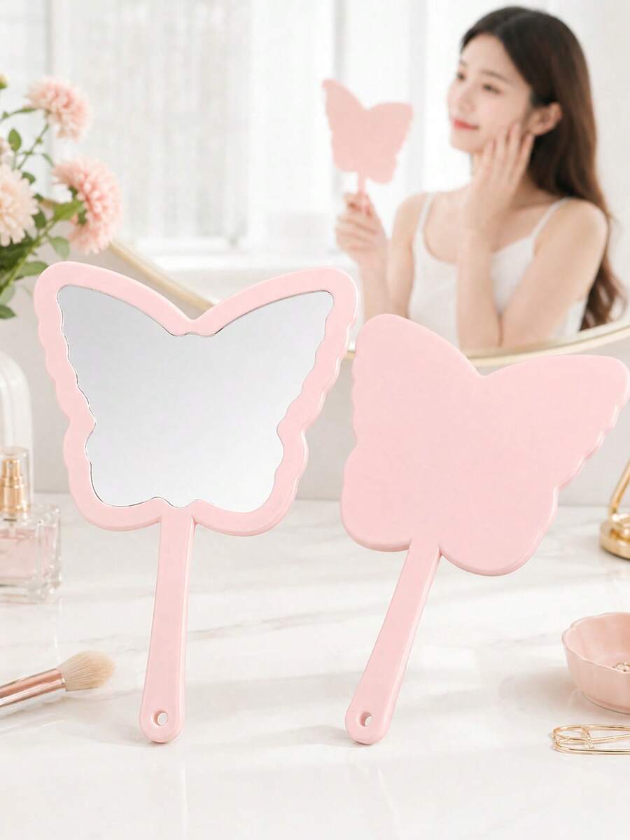 1-Pc Butterfly Shaped Compact Mirror, Handheld Butterfly Design Makeup Mirror, High Definition Portable Mirror, Makeup Tools Accessories, Suitable For Bedroom, Vanity, Costume Party, Halloween, Christmas, Travel Essentials, Photo Props, Back To School Must-Haves, Cheap Things - Multicolor - View 1
