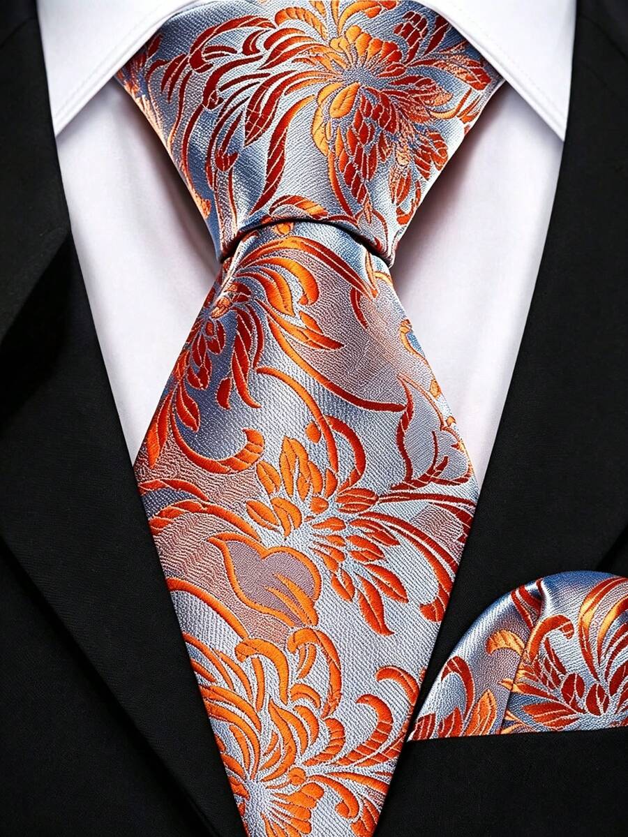Men Tie Sets Classic Fashion Necktie Set For Business Party - Burnt Orange - View 1