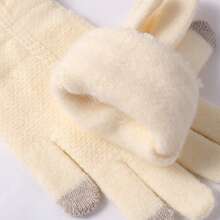 1 Pair Women Solid Black Cable Knit Winter Gloves, Soft Thick Rib Cuff Thermal Hand Warmers For Walking Driving Daily Cold Weather - Multicolor - View 3