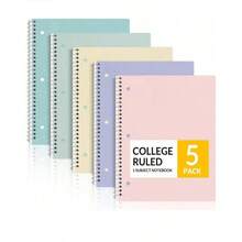 YY Spiral Notebooks, 1-Subject, 5 Pack, College Ruled Paper, 8" X 10-1/2", 70 Sheets Per Notebook,3-Hole Punched Paper, Pink,Purple, Blue, Green, Yellow Spiral Lined Notebooks For School,Work(Random Color) - 5 - View 9