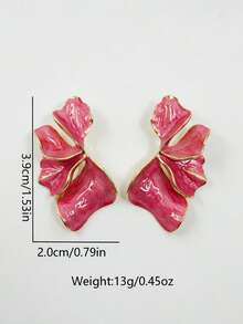 1pc French Luxury Vintage Floral Stud Earrings, Gold Rim With Pearl Center, Suitable For Daily Wear And Festivals, Gift For Daily Commute, Date, Wedding Bridesmaid, Mother's Day, Birthday, Best Friend Gathering - Hot Pink - View 2