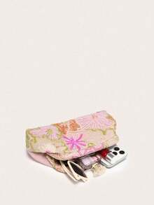 女款亮片刺繡手拿包，大容量，經典復古風，適合晚宴派對與活動 - 粉色 - 查看 3
