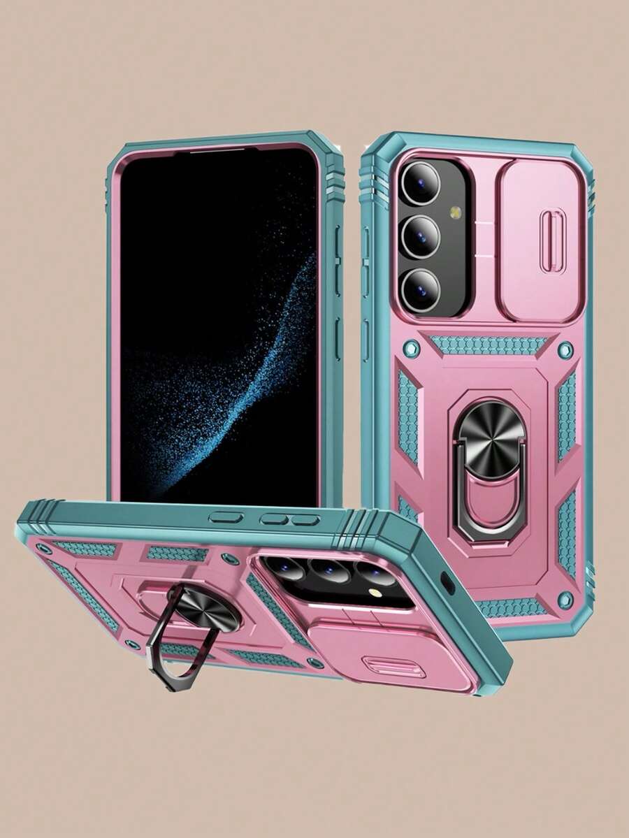 Compatible With Samsung A54 Military-Style Sliding Window Car Magnetic Phone Case S26Ultra Shockproof Protective Cover - Pinkish Green - View 1