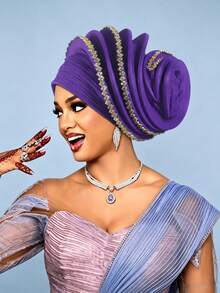 1pc Elegant Women's 3D Pleated Rhinestone Headscarf Hat, Suitable For Weddings, Evening Parties, Birthday Parties And Other Occasions - Multicolor - View 9