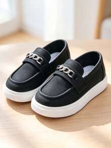 1 Pair Unisex Kids Minimalist Flat Casual Sneakers, Versatile Comfortable Durable Soft Sole Lightweight Sports Casual Shoes - Black - View 3