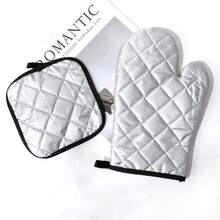 2 piezas/Juego Guantes resistentes al calor del horno microondas, antideslizantes. Guantes gruesos de poliéster y doble capa para cocinar, hornear, cocina - Multicolor - Ver 8