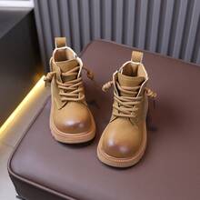 British Style Children's Yellow Boots With Side Zipper, No-Tie Retro Distressed Thick Sole Ankle Boots - Khaki - View 3