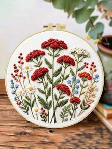 1PC 20*20cm/7.9*7.9in,Flowers Embroidery Kit, DIY Handmade Embroidery Set For Adult Beginners, Home Gift, Women's Sewing Gift, Including User Manual, Printed Pattern Fabric, Embroidery Frame, Needle And Thread. - A - View 13