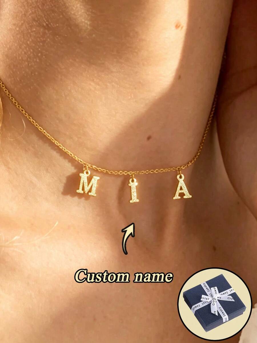客製化字母姓名項鍊 A-Z 首字母項鍊 不鏽鋼字母吊墜飾品 送女友禮物 - 磨砂金色 - 查看 1
