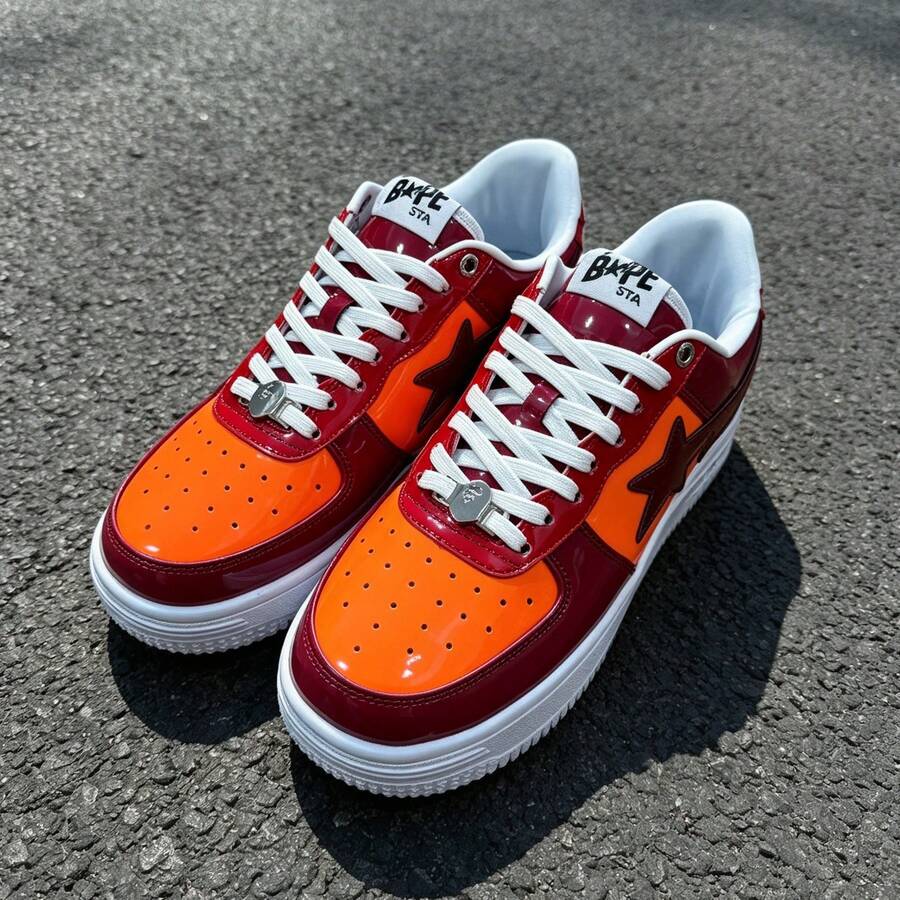 A BATHING APE BAPE STA 星形 Logo 低筒中性休閒街頭運動鞋 - 暗紅鏡面 - 查看 1