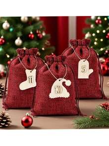 24pcs Wooden Christmas Countdown Calendar Ornament Featuring Numbers 1 Through 24 And An Attached Hanging Cord; Suitable For Holiday Party Favors, Home Decor, And Festive Styling-A Must-Have For Christmas Tree Decoration. - Multicolor - View 9