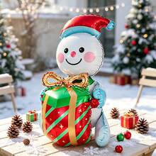 1pc 3D Christmas Snowman Foil Balloon With Santa Hat Holding Gift Box Design, Xmas Holiday Party Decor, Indoor Outdoor Aluminum Balloons Supplies, Festive Photo Backdrop Prop, New Year Celebration Decor - Multi-color - View 8