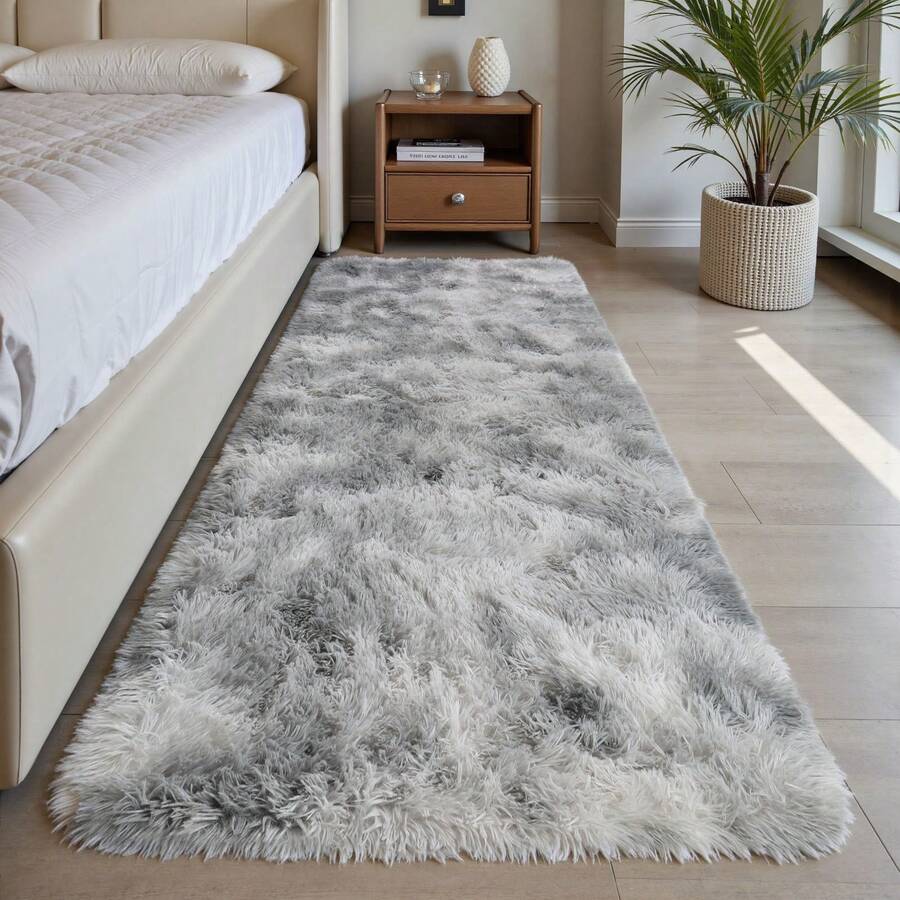 EDIMENS Long Hallway Runner Rug 80x300, High Pile Bathroom Rug Non-Slip, Fluffy Washable Kitchen Rug Bath Mat, Rugs For Bedroom Bed Runner Hallway Living Room - 紮染淺灰 - 查看 1