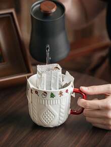 1pc/2pcs Christmas Ceramic Mug Pair, Embossed Sweater Pattern Ceramic Cup, Cute Christmas Pattern Coffee Mug, Couple Mug, Suitable For Reusable Hot And Cold Drinks, Home Drinking Water Cup, Christmas Gift, Holiday Decoration - Multicolor - View 8