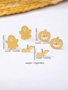 3pcs Gold Metal Ghost Bat Pumpkin Delicate Gothic Fun Jewelry Set Suitable For Party Luxury Banquet - Yellow Gold - View 2