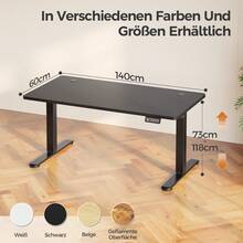 Devoko Height-Adjustable Electric Desk, Sit-Stand Desk With LED Control Panel, 2 Memory Heights, 73-118 Cm Height Adjustment, T-Steel Frame, 70 Kg Load Capacity, 100-180 Cm, Black/White/Beige/Rustic Wood - Black - View 13