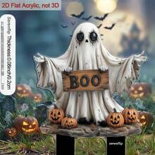 1pc 2D Flat Acrylic Garden Stake With Pointed Tip, 9.06 Inches, Holding "BOO" Sign With Pumpkin Pattern, Halloween Decoration For Flower Bed And Planter, Perfect Outdoor Yard Gift - Ghost - View 2