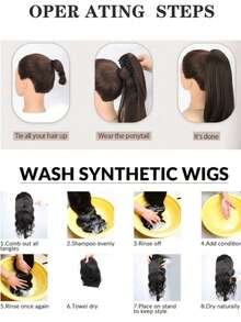 Clip-In Ponytail Hair Extensions - Long Straight And Braided Ponytail Hair Pieces For Women, Synthetic Hair Ponytail Clip-In Hair Extensions, 34 Inches Black, Halloween - Black - View 7