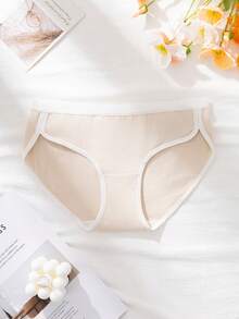4 Peças Conjunto de Lingerie Feminina de Algodão Macio e Confortável, Estilo Retrô Universitário, Calcinha Sem Costura Cintura Média, Shorts Esportivos, Conjunto de Lingerie na Cor Nude - Multicolorido - Visão 4