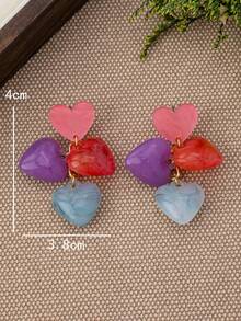 Pendientes Y2K de Acetato Marmoleado & Acrílico con Borla en Forma de Corazón 1 par, Pendientes Largos Colgantes de Corazón Multicolor Multicapa, Joyería Dulce de Chica Dopamina para Vacaciones - Multicolor - Ver 4