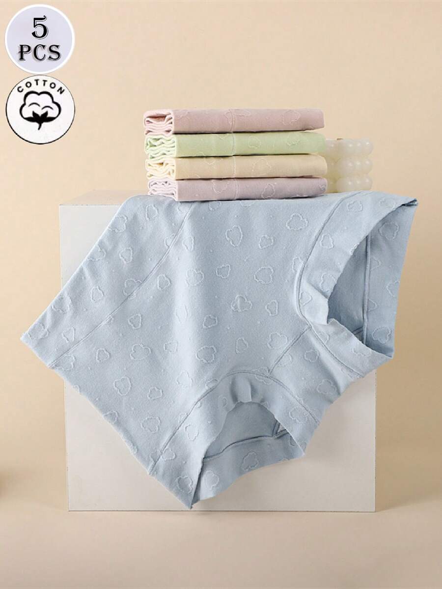 5pcs/Pack Cloud Jacquard Pure Cotton Triangle Panties For Women, Breathable Mid-Waist Skin-Friendly Women's Triangle Shorts - Multicolor - View 1