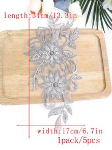 彩色帶珠3d刺繡貼布,婚紗禮服,花邊網紗diy服飾貼花,長約31cm,寬約16cm - 銀色 - 查看 7