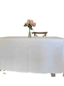 1pc Solid Color Tablecloth, Polyester Material, Multiple Sizes Available, Suitable For Halloween Decor, Autumn Decor, Birthday Decor, Christmas Decor, Bridesmaid Gift, Party Decor, Room Decor, Bachelorette Party Gift, Wedding Decor, Graduation Gift, Wedding Guest Favor, Birthday Party, Anniversary, Holiday Event, Mother's Day Gift, Back To School Gift - White - View 3