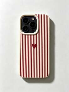 Phone Case - Red Striped Heart Romantic Pattern, Compatible With Apple 17/17Pro/17PROMAX/16/15/14/13P/12/11/X/XR/XSMAX White Durable Anti-Drop Protective Cover, Beautiful - Multicolor 1 - View 6