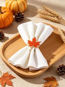 6/12pcs Harvest Festival Rhinestone Maple Leaf Napkin Rings, Suitable For Wedding Party, Holiday Celebration, Picnic Camping, Country Gathering, Birthday Banquet Table Decoration Napkin Holder, Simple Style - Multicolor - View 1