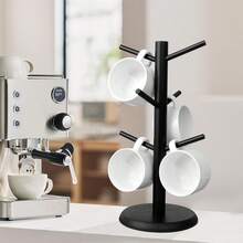 Coffee Mug Holder, Black Mug Tree With Thicker Base, Coffee Cup Stand, Cup Holder Counter, Coffee Mug Rack Organizer With 6 Hooks - Black - View 2