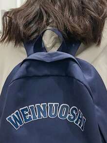Women's Solid Color Functional Backpack With Pendant - Blue - View 5
