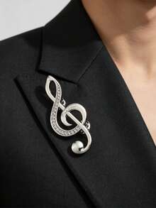 1pc Rhinestone Musical Note Brooch, Daily Wear, Holiday Gift - Silver - View 7