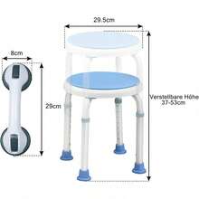360° Drehbarer Duschhocker Höhenverstellbar Duschstuhl Badehocker Duschhilfe Badhocker Anti-Rutsch mit Saugnapf Haltegriff Badewannengriff - Blau - Übersicht 2