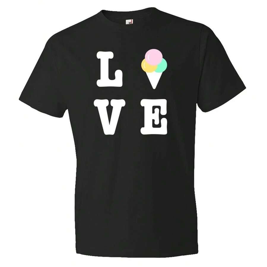 Local Warehouse, Black T-Shirt With Ice Cream Cone And Heart, Funny Dessert Graphic - 黑色 - 查看 1