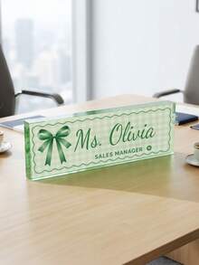 1pc Customized Teacher Name Plate, Plaid Bow Desk Nameplate, Text Position Title Plaque, Sweet Style Office Desktop Decor Gift, Teacher Appreciation Gift, Back To School - Multicolor - View 8