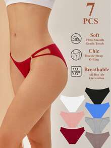 7Pcs Women's Cotton Sexy Ring Comfortable Low Rise Briefs - Multicolor - View 1