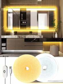 1m/2m/3m/4m/5m USB供電可調光柔性LED霓虹燈條，氛圍燈適用於客廳、臥室、廚房、樓梯、櫥櫃、鏡子、電腦遊戲裝飾，室內臥室電視背光櫥櫃裝飾柔性霓虹燈牌 - 白色 - 查看 2