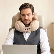 1pc Press-To-Inflate Crown-Shaped Neck Pillow, Portable U-Shaped Support Pillow For Travel, High-Speed Train, Airplane, Long-Distance Trips, Nap, Neck Pressure Relief Inflatable Travel Pillow - Multicolor - View 7