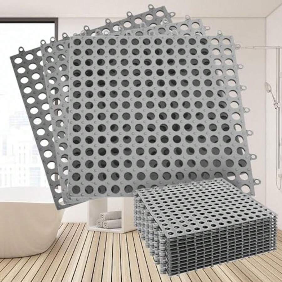 Paquete de 12 baldosas de goma entrelazadas de 30, 5 x 30, 5 cm, de PVC blando antideslizante para baldosas de ducha al aire última intervensión para baño, cubierta, drenaje, piscina, patio, balcón, - Multicolor - Ver 1