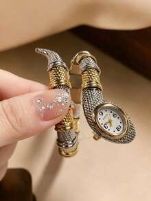 SOKI Women's Fashion Personalized Snake Bracelet Watch Quartz Watch Electronic Drive And Pointer Display Suitable For Daily Wear Back To School Season Time Checking Birthday Gift Also Ideal Choice For Friends - Silver and Gold - View 7
