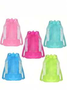 3pcs Colorful Foldable Shell-Shaped Storage Bags, Adjustable Mesh Beach Bags, Suitable For Picnic, Beach, Camping, Durable Fabric, Multi-Compartment Camping Gear Storage Bags, Eye-Catching Shell Design, Adjustable Shoulder Strap Beach Tote Bags - Multicolor - View 11