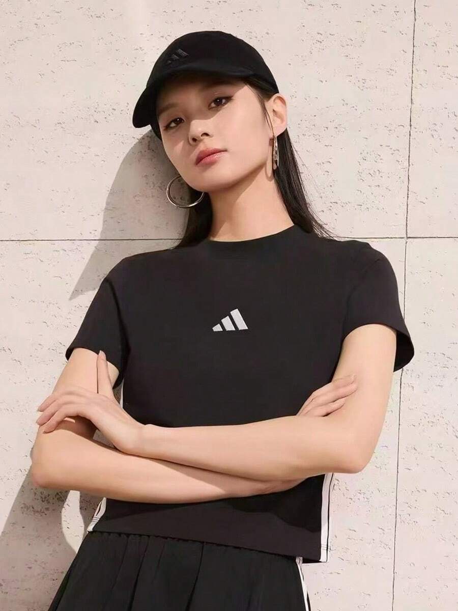 Adidas Essential Sportswear Women's Short Sleeve Slim Fit Comfortable Fashionable Minimalist Versatile Solid Color T-Shirt Black - Black - View 1