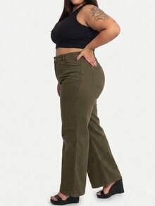 Women's Plus Size Wide Leg Jeans, Sizes 46 To 54, Premium Quality - 軍綠色 - 查看 3
