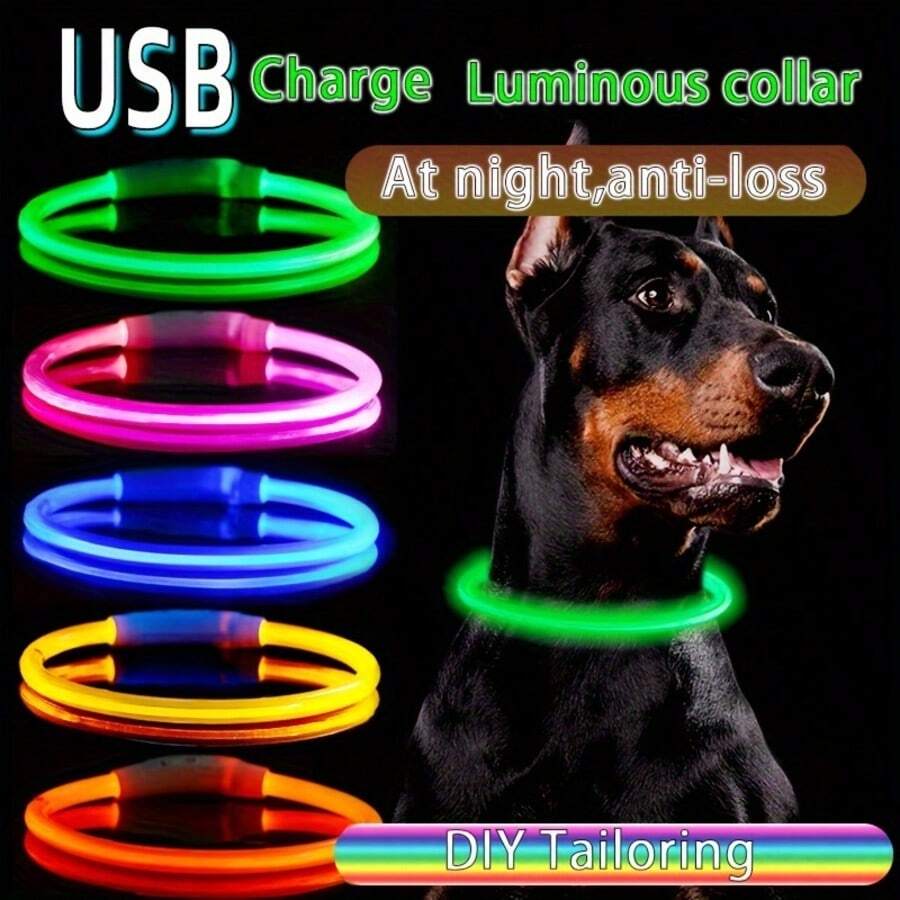 Kalung Anjing LED Isi Ulang Bercahaya - Kalung Keselamatan Hewan Peliharaan Malam Hari dengan Visibilitas Tinggi - Cocok untuk Jalan-jalan Malam, Lari, dan Penggunaan di Luar Ruangan - Dapat Diatur - Cocok untuk Anjing dan Kucing Kecil, Sedang, dan Besar - Tersedia Berbagai Warna
