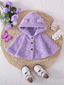 Autumn/Winter Baby Girl Plush Hooded Cape Coat, Suitable For Outdoor Wear - Mauve Purple - View 1