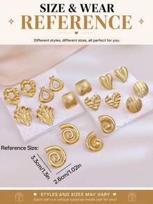 6 Pairs Mystery Earring Bundle Random Selected Stainless Steel Gold-Tone Stud Earrings,Retro Heart Spiral Shell Teardrop Earrings No Duplicate Jewelry - Gold - View 4