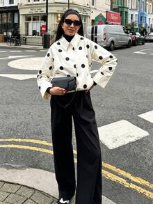 Women's Polka Dot Button Front Jacket, Long Sleeve With Pockets, Fashion Regular Length Woven Fabric Jacket, Suitable For Autumn Wear, Cute, Daily Women's Outerwear - White - View 7
