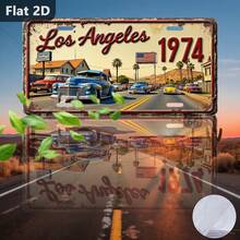 2D Flat, 1pc, Outdoor Sign & Wall Decor, Los Angeles Vintage Car, Nostalgic Home Decoration, License Plate Style, Vacation City Sign, Great Gift For Friends & Family, Suitable For Cafe, Garage, Garden, (Random Style) - A - View 5
