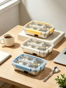 3-Compartment 304 Stainless Steel Bento Lunch Box, Leak-Proof Sealed Portable Food Storage Container For Students, Office, School, Picnic - Multicolor - View 1