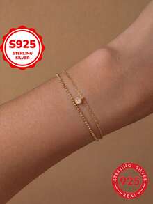 1pc S925 Sterling Silver Niche Design Ins Minimalist Cold Style Double Layer Rhinestone Bracelet For Women, Personalized Luxury Elegant Elegant Fashion Delicate High-End Hand Jewelry, Suitable For Casual, Party, Daily Commute, Low-Key Matching, Perfect Gift For Best Friend, Girlfriend - Double Layer - View 10